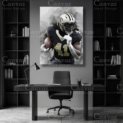 Alvin Kamara running back wall art on premium canvas