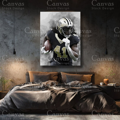Alvin Kamara premium football canvas with black floating frame