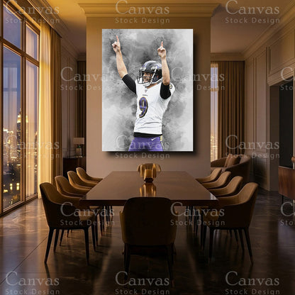 American football decor featuring Justin Tucker artwork