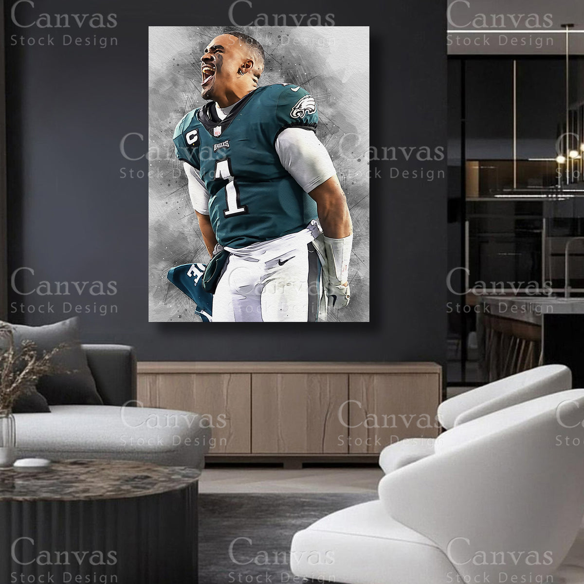 American football wall decor inspired by Jalen Hurts