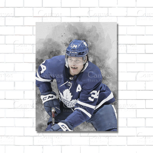 Auston Matthews Toronto Maple Leafs NHL superstar canvas wall art – hockey poster print for man caves and sports rooms