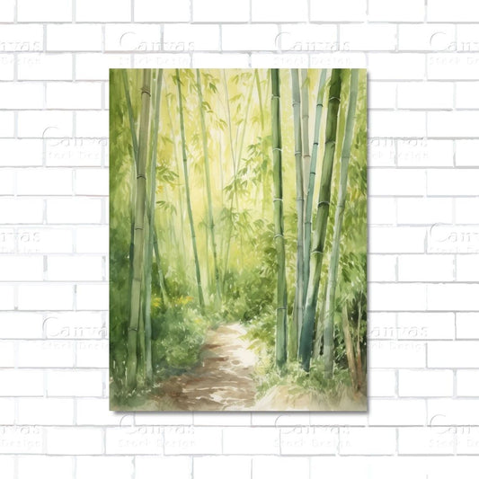 Bamboo forest canvas wall art – peaceful green nature print for calm and meditation spaces