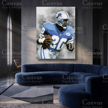 Barry Sanders premium football canvas artwork