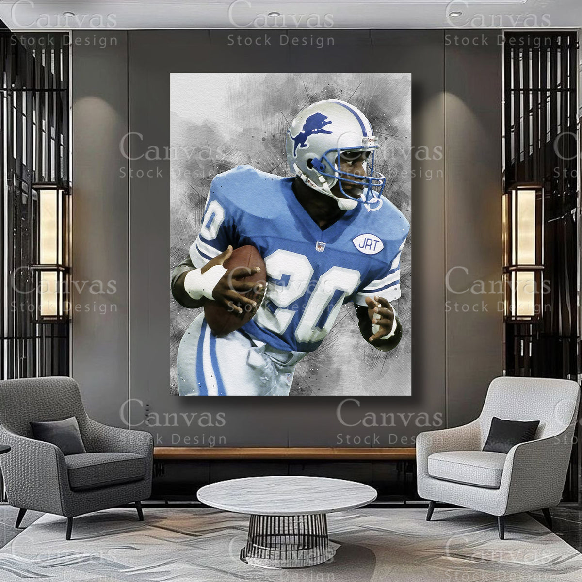 Barry Sanders athlete artwork on premium canvas