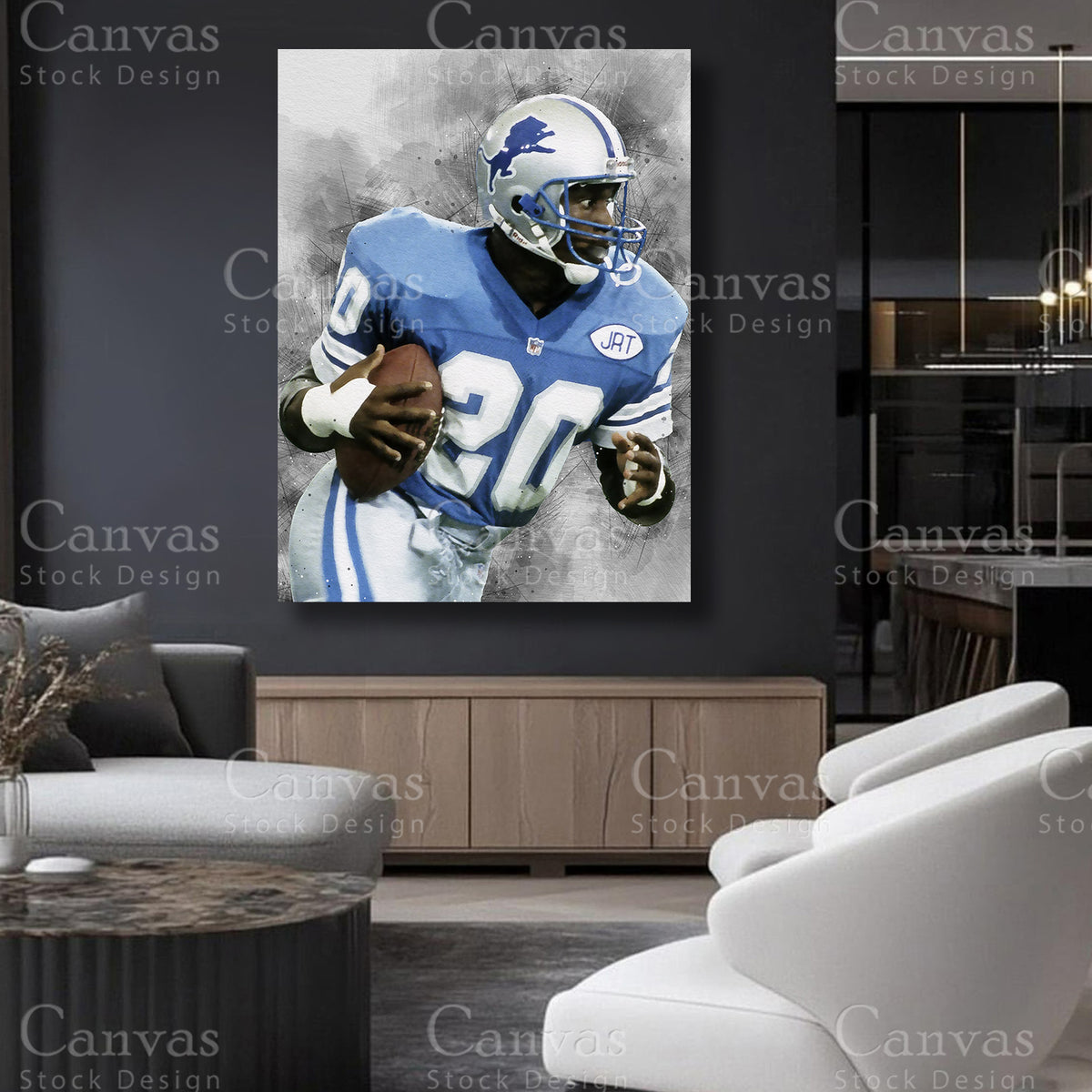 Barry Sanders statement sports canvas art