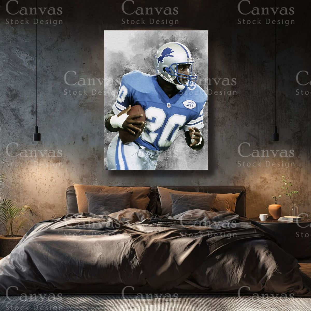 Barry Sanders premium NFL canvas with black floating frame