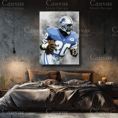 Barry Sanders premium NFL canvas with black floating frame
