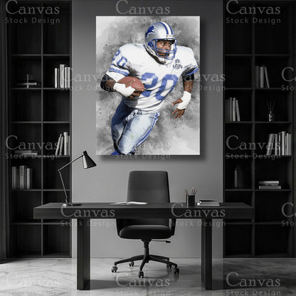 Barry Sanders running back wall art on premium canvas
