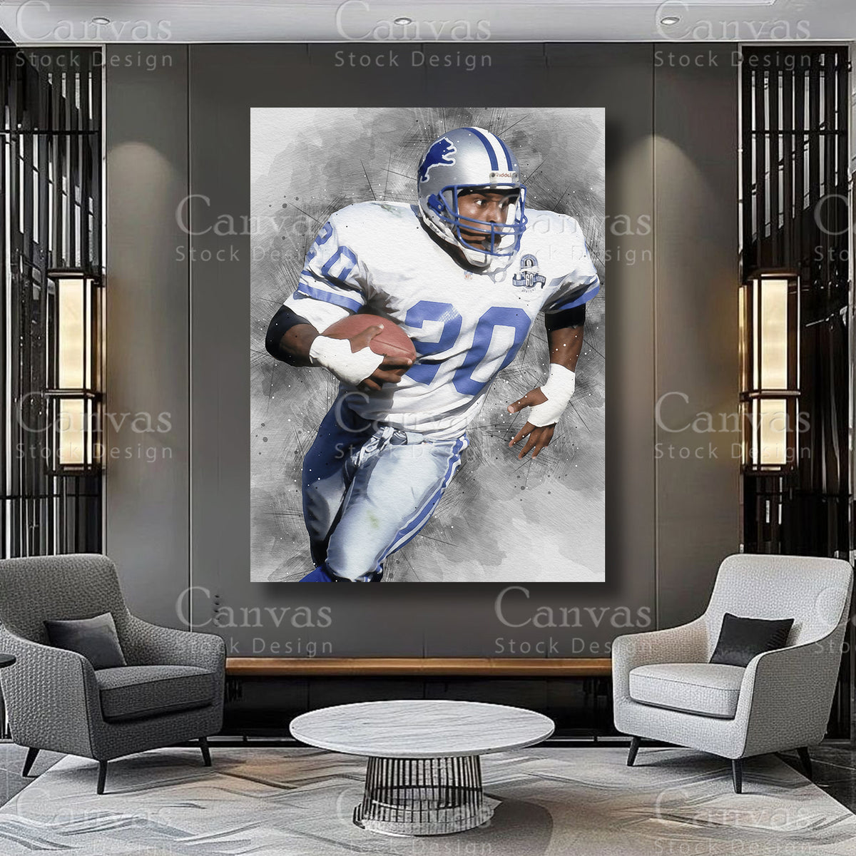 Barry Sanders football athlete canvas artwork