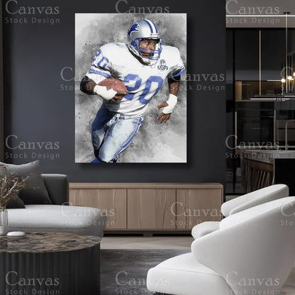 Barry Sanders classic football canvas artwork