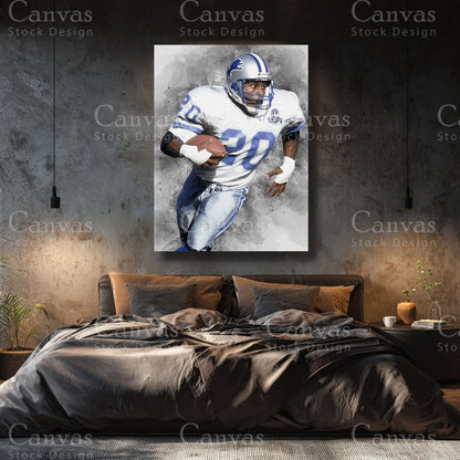 Barry Sanders premium NFL canvas with black floating frame
