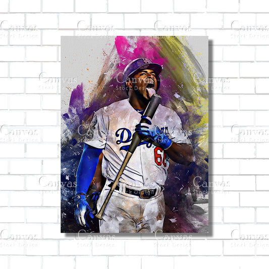 Yasiel Puig Canvas Frame, Kids Wall Decor, Baseball Fan, Man Cave Gift for Him - Her, Sports Canvas Wall Art