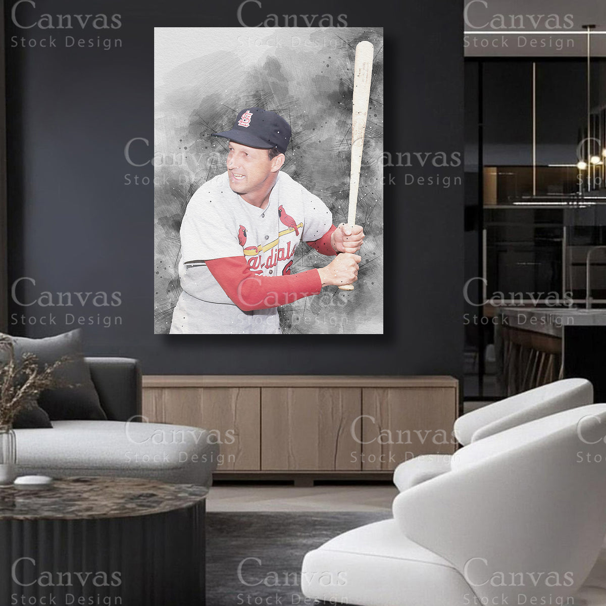 Baseball history inspired canvas decor featuring Stan Musial