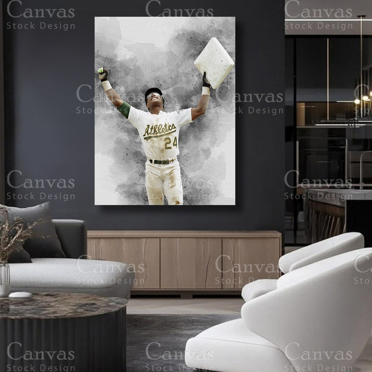 Baseball history inspired wall canvas featuring Rickey Henderson themed art
