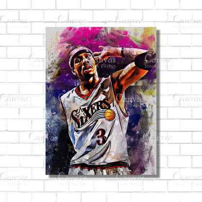 Allen Iverson Canvas Frame, Kids Wall Decor, Basketball Fan, Man Cave Gift for Him - Her, Sports Canvas Wall Art