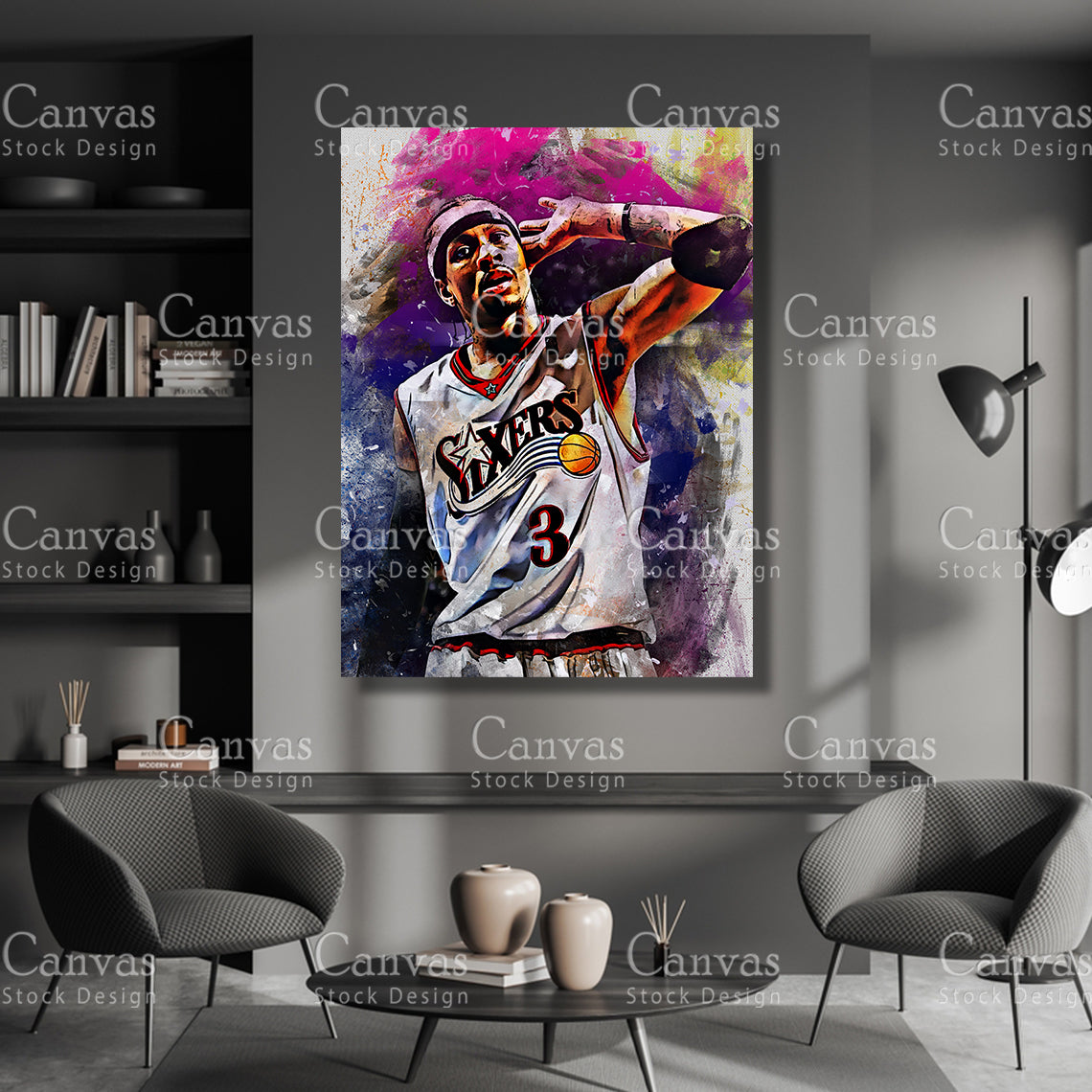 Allen Iverson Canvas Frame, Kids Wall Decor, Basketball Fan, Man Cave Gift for Him - Her, Sports Canvas Wall Art