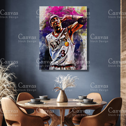 Allen Iverson Canvas Frame, Kids Wall Decor, Basketball Fan, Man Cave Gift for Him - Her, Sports Canvas Wall Art