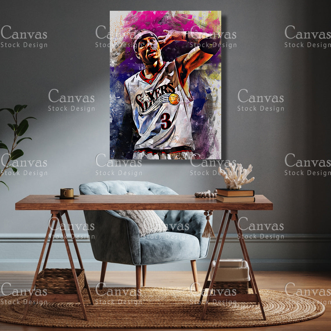 Allen Iverson Canvas Frame, Kids Wall Decor, Basketball Fan, Man Cave Gift for Him - Her, Sports Canvas Wall Art