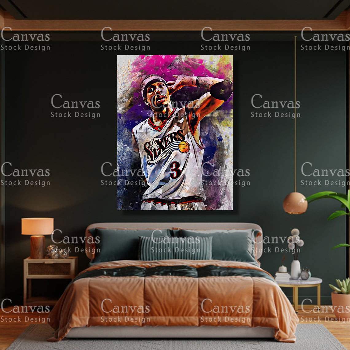 Allen Iverson Canvas Frame, Kids Wall Decor, Basketball Fan, Man Cave Gift for Him - Her, Sports Canvas Wall Art