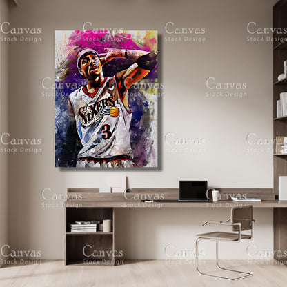 Allen Iverson Canvas Frame, Kids Wall Decor, Basketball Fan, Man Cave Gift for Him - Her, Sports Canvas Wall Art