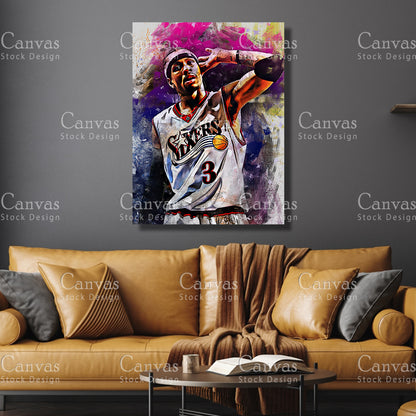 Allen Iverson Canvas Frame, Kids Wall Decor, Basketball Fan, Man Cave Gift for Him - Her, Sports Canvas Wall Art