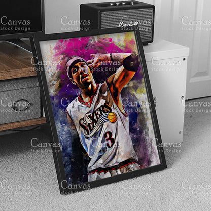 Allen Iverson Canvas Frame, Kids Wall Decor, Basketball Fan, Man Cave Gift for Him - Her, Sports Canvas Wall Art