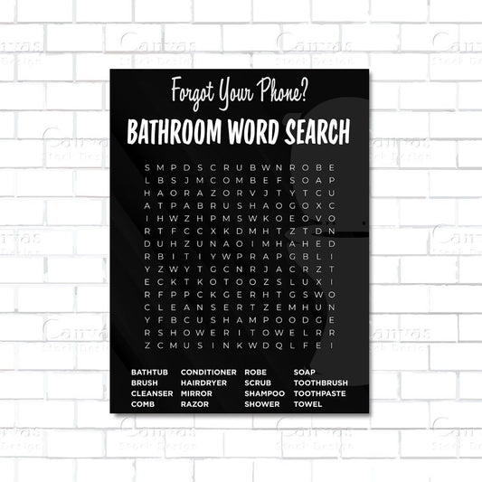 Bathroom word search – funny canvas wall art with hidden bathroom-themed words