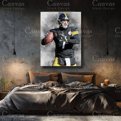 Ben Roethlisberger premium football canvas with black floating frame