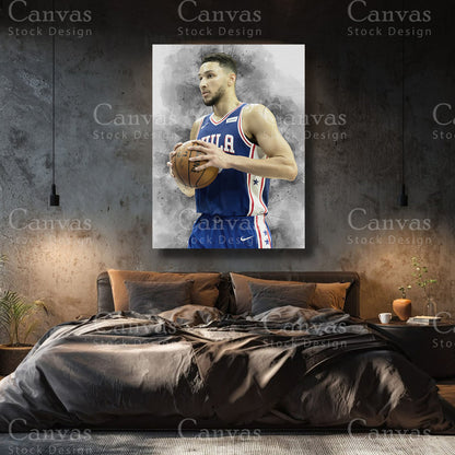 Ben Simmons premium basketball canvas with black floating frame
