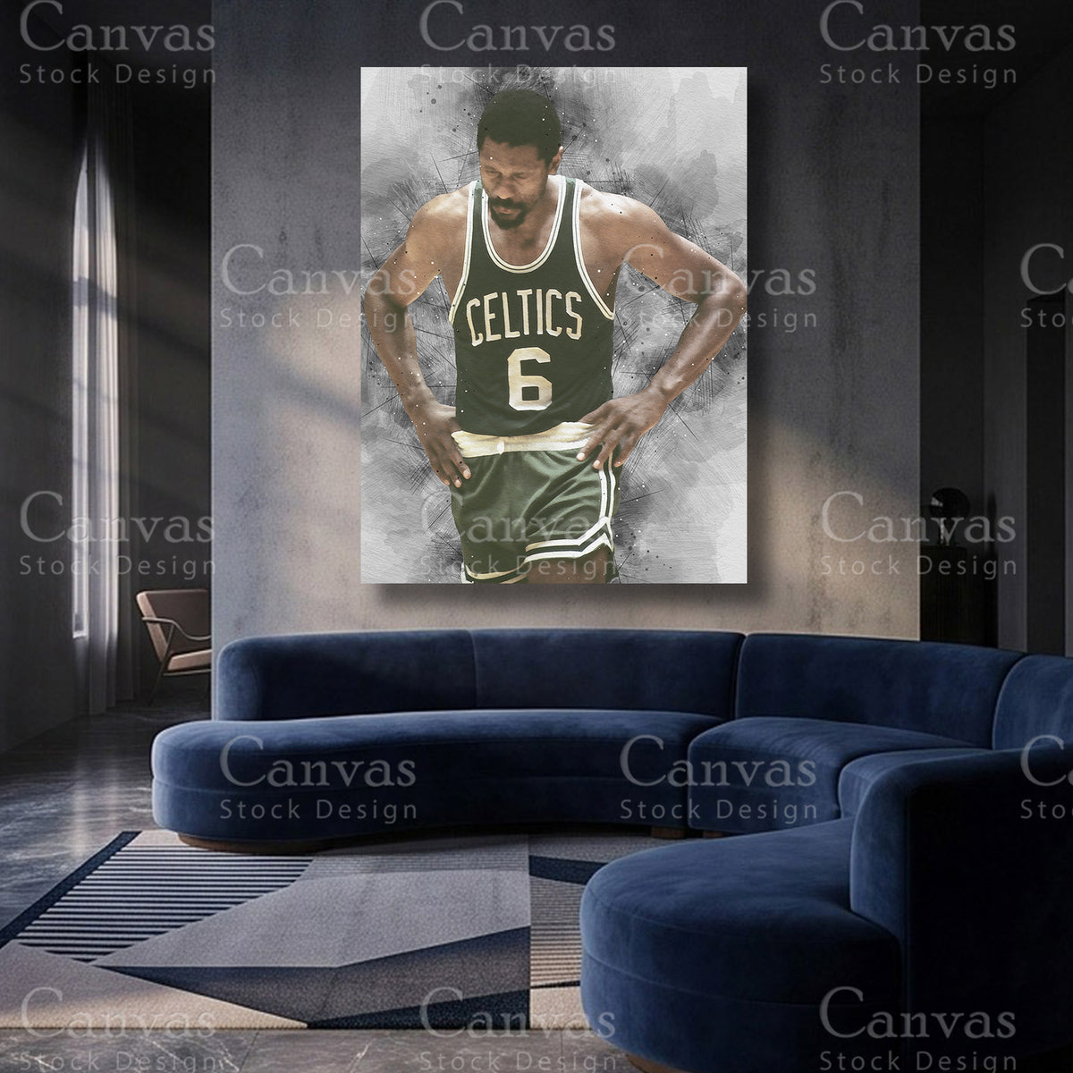 Bill Russell NBA canvas artwork