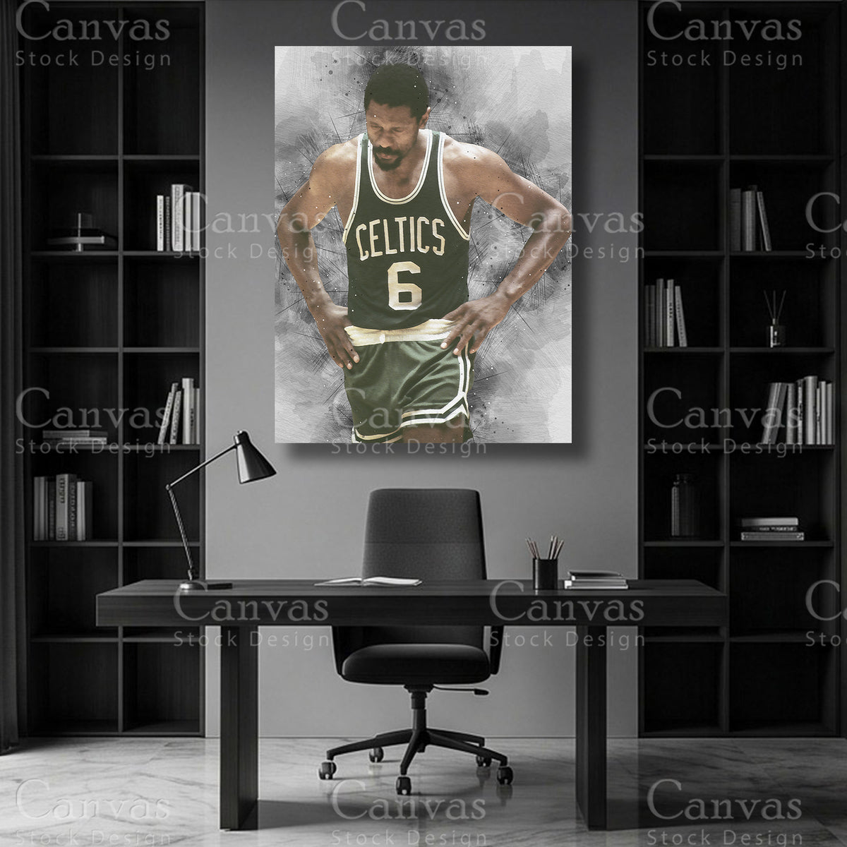 Bill Russell basketball wall art on premium canvas