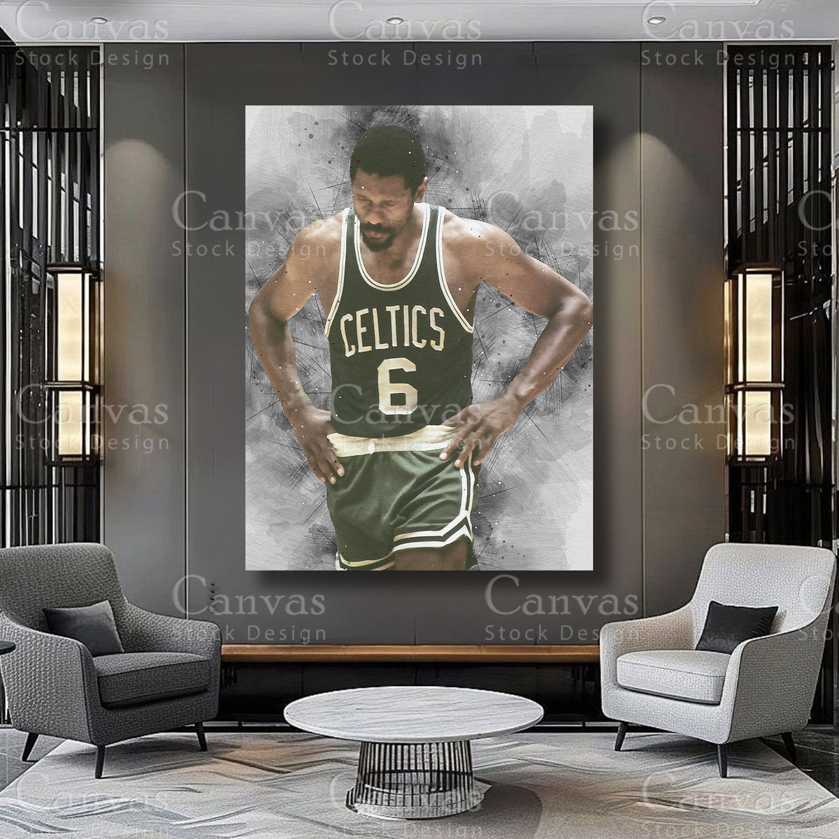Bill Russell basketball legend canvas artwork
