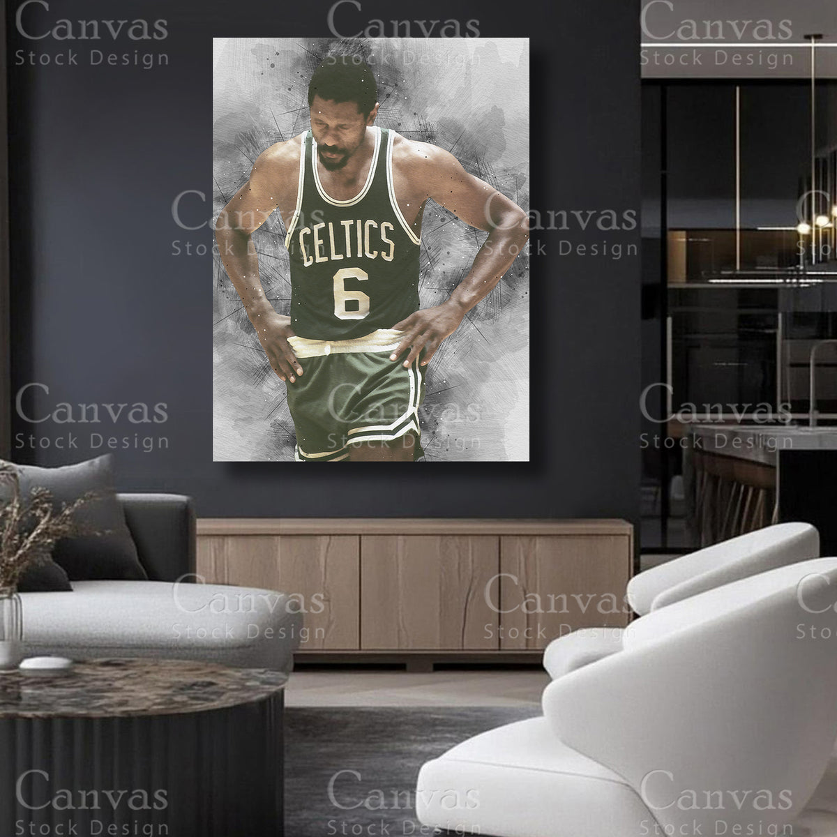 Bill Russell statement basketball canvas art