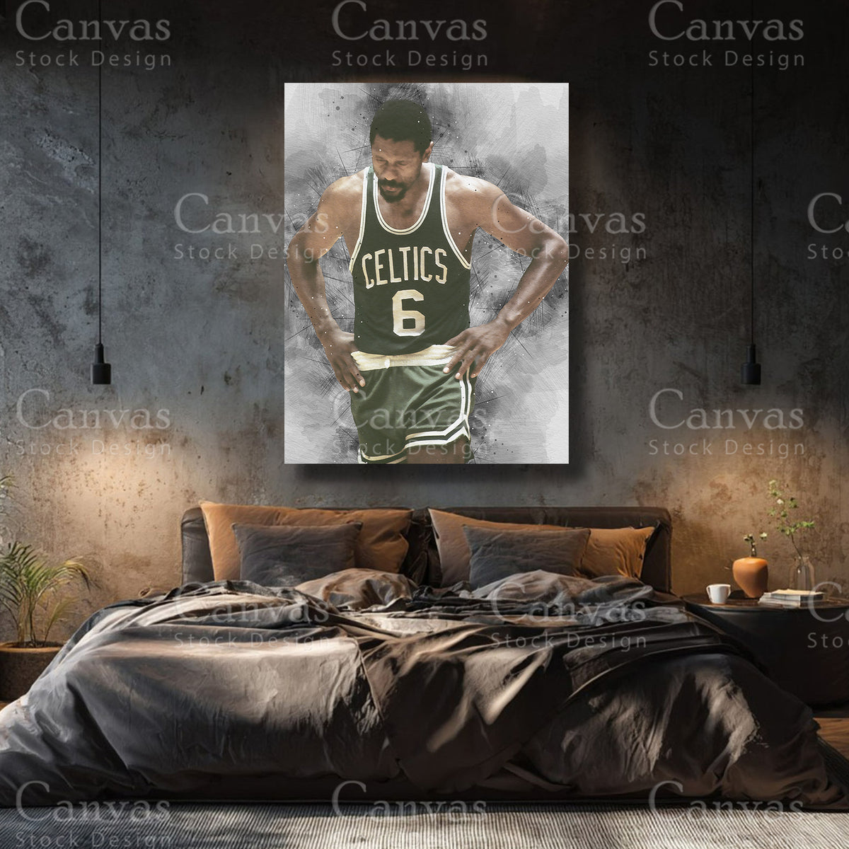 Bill Russell premium basketball canvas with black floating frame