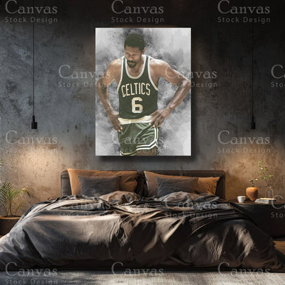 Bill Russell premium basketball canvas with black floating frame