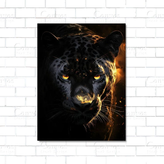 Black jaguar with golden finish – luxury animal canvas wall art for modern decor