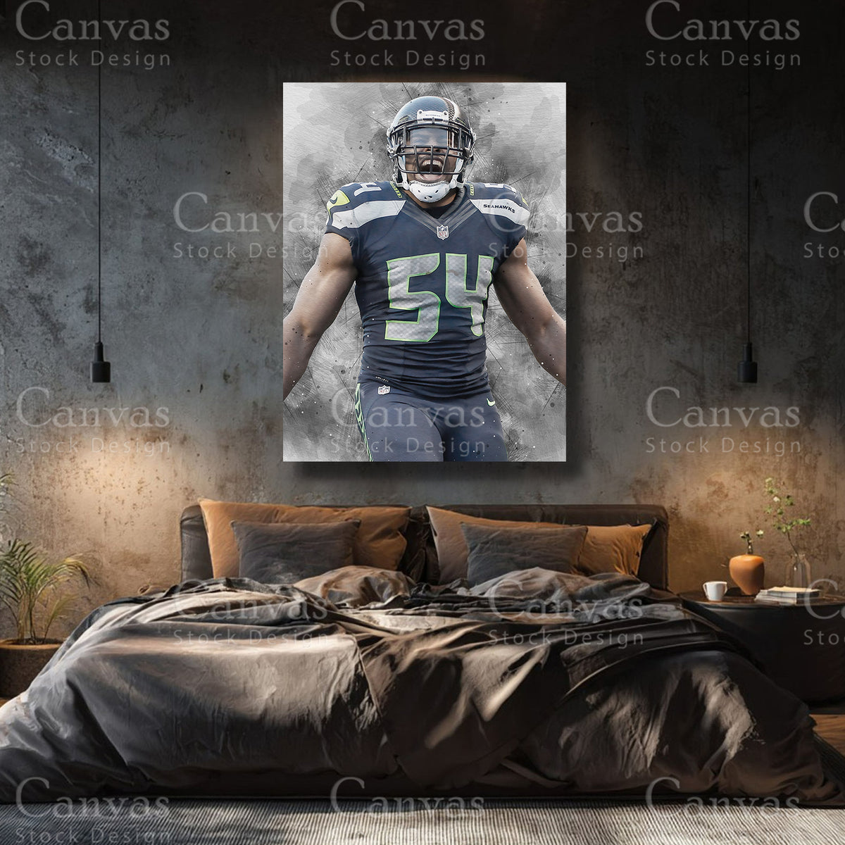 Bobby Wagner premium football canvas with black floating frame