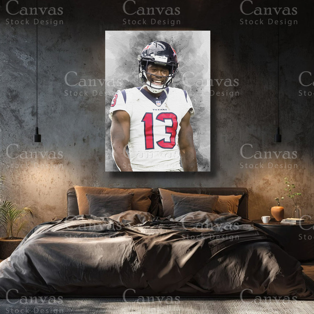 Brandin Cooks premium football canvas with black floating frame