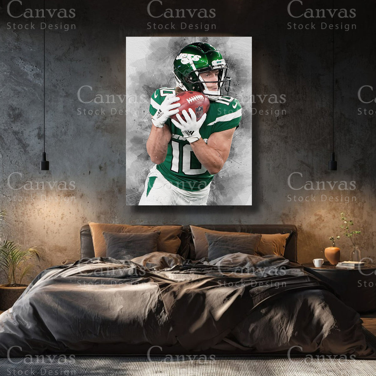 Braxton Berrios premium football canvas with black floating frame