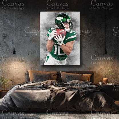 Braxton Berrios premium football canvas with black floating frame