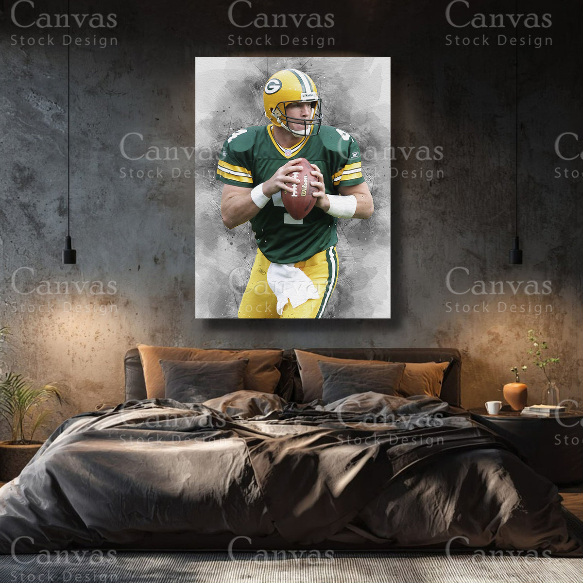 Brett Favre premium football canvas with black floating frame