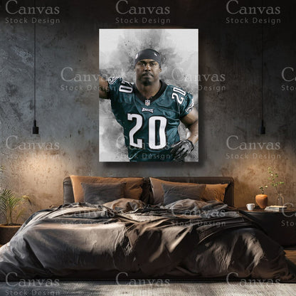 Brian Dawkins premium football canvas with black floating frame