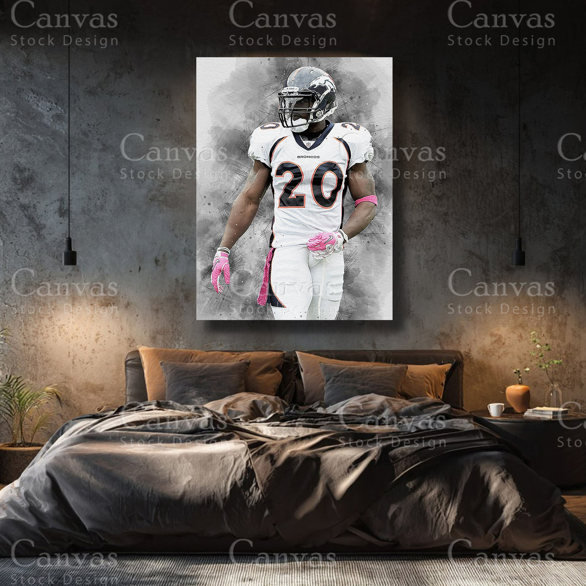 Brian Dawkins premium football canvas with black floating frame