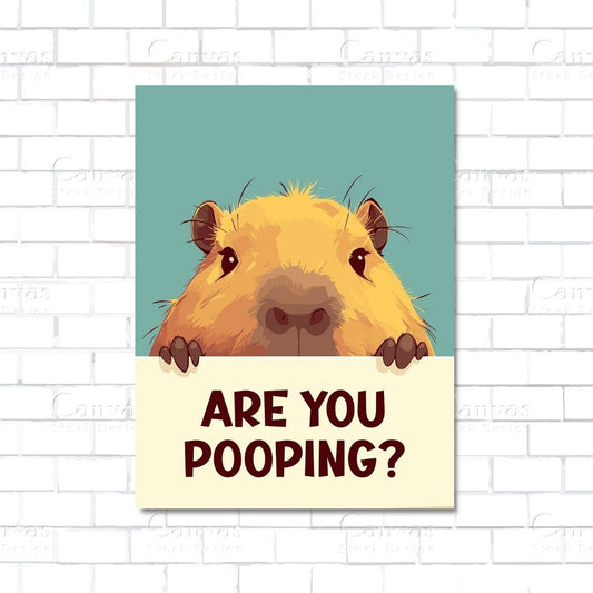 Funny capybara pooping bathroom canvas wall art print