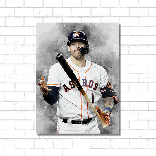 Carlos Correa Houston Astros baseball canvas wall art – poster print for sports room, man cave, and home decor