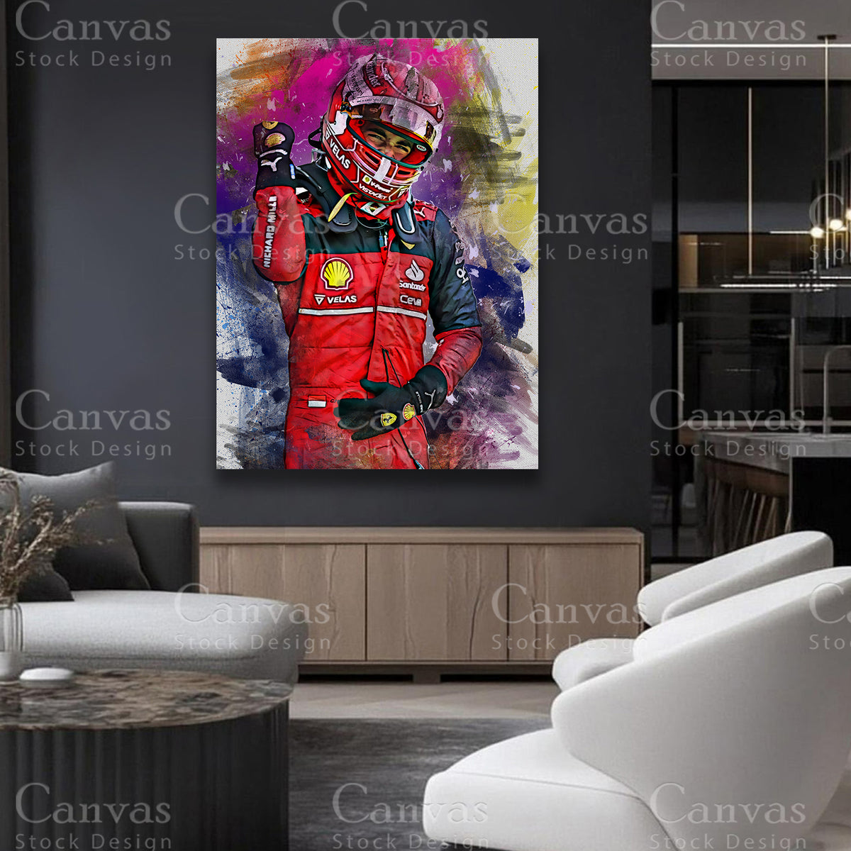Charles Leclerc F1 canvas with black floating frame