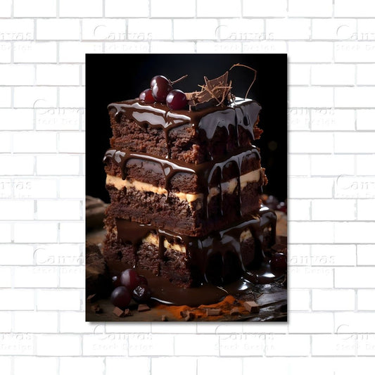 Stack of gooey chocolate brownies – dessert kitchen wall art canvas