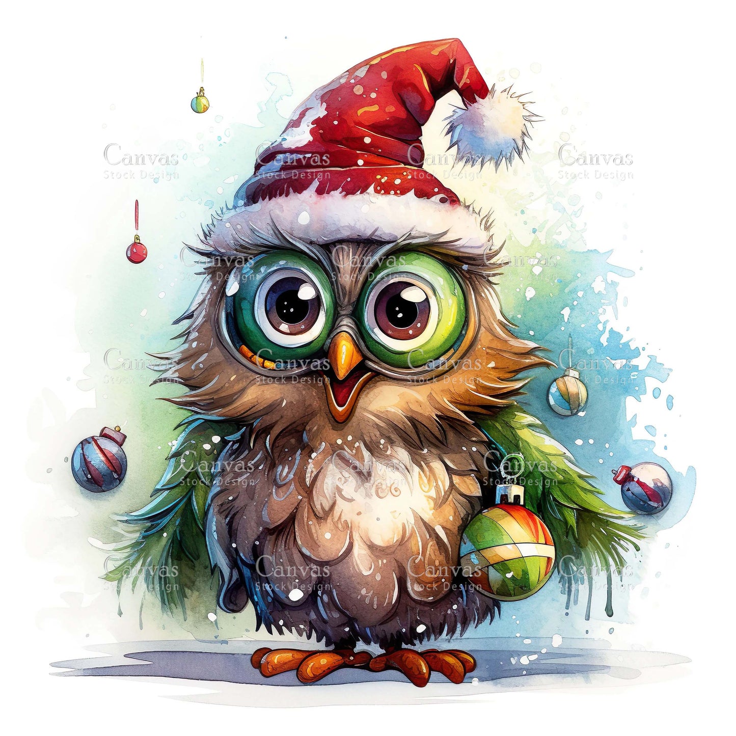 Christmas owl, Watercolour Christmas clipart, Winter clipart, Watercolor print, Watercolor bird, Digital paper, Christmas images