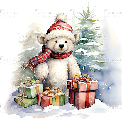 Christmas Bear, Watercolor, Jpgs, Bundle, Junk Journal, Christmas, Christmas Clipart, Digital Download