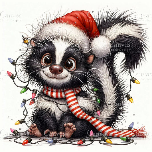 Christmas Quirky Skunk, Watercolor, Jpgs, Bundle, Junk Journal, Christmas, Christmas Clipart, Digital Download